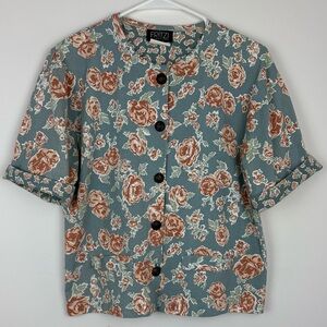 Vintage Fritzi Light Blue Floral Button-Down Blouse Cottagecore grandma sz Med